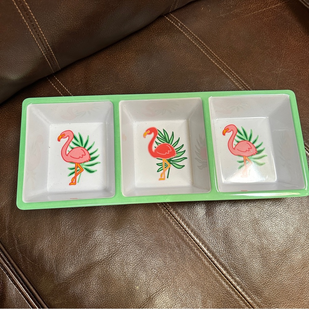 Melamine Snack Serving Tray Divided Sections Multicolor Rectangle Flamingos‎
